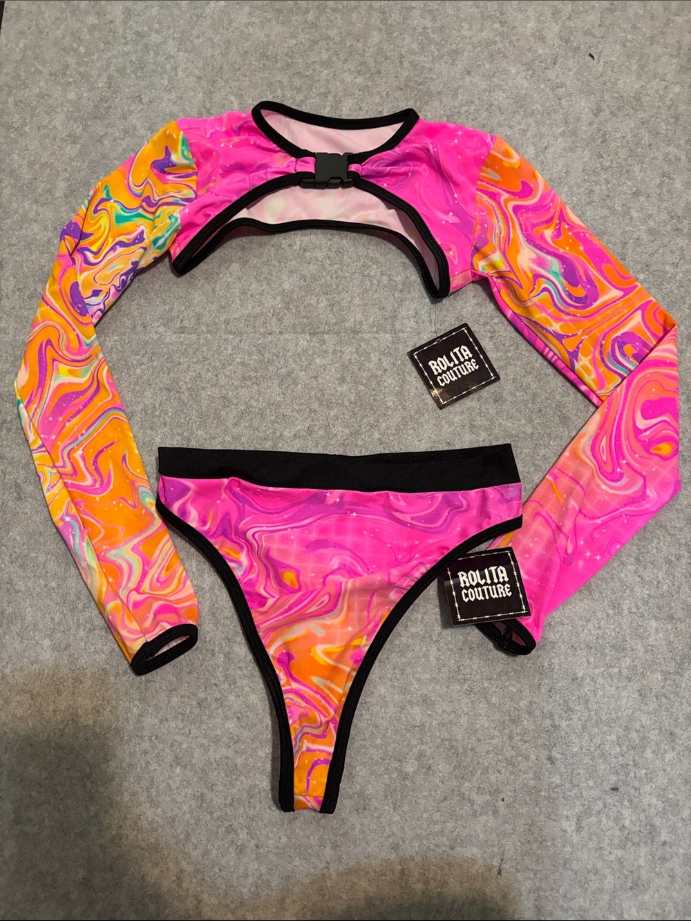Rolita Couture x iHeartRaves Mystery Planet Marble Ultra Crop Top and Bottoms